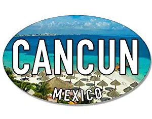 MAGNET 3x5 inch Oval Cancun Sticker (Mexico Beach sea Coast Coastal Logo) Magnetic vinyl bumper sticker sticks to any metal fridge, car, signs