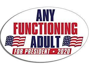 MAGNET 3x5 inch OVAL Any Functioning Adult 2020 For President Sticker -anti funny trump Magnetic vinyl bumper sticker sticks to any metal fridge, car, signs