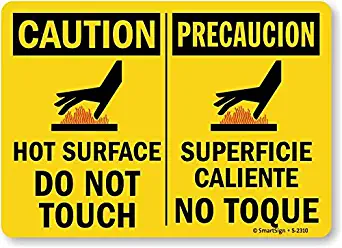 SmartSign S-2310-PL-14"Hot Surface Do Not Touch" Bilingual Sign, 10" x 14", Black/Red on Yellow