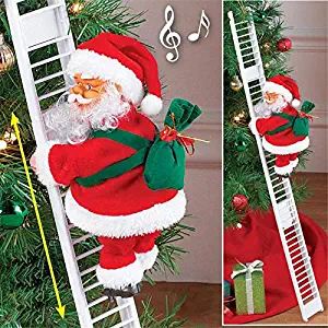 Qifumaer Electric Climbing Ladder Santa Claus Christmas Figurine Ornament Decoration Gifts Statue Family Decorations Electric Ladder Music Gift Box