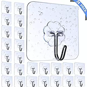 EKKONG Reusable Adhesive Hooks, Transparent Heavy Duty Wall Hooks with No Scratch, Waterproof and Oilproof for Bathroom, Bedroom, Kitchen, Refrigerator Door, Wall and Ceiling (24pack)