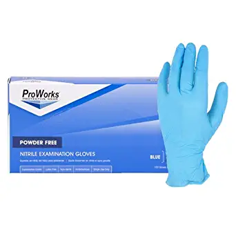 ProWorks GL-N135FL Disposable Glove, Exam Grade, 5 Mil Nitrile, 0.01" Height, 5" Wide, 9.5" Length, Large, Blue (Pack of 100)