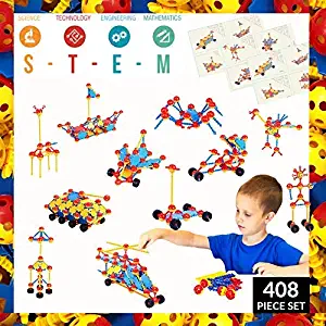 STEM Learning Toys for Boys and Girls Age 3 4 5 6 7, Crafty Connects Construction Building Set for Kids, Educational Childrens Birthday Gift; Creative Engineering Activities (408 Piece Set)