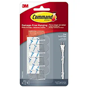 3M Command 17305CLRES Cord Clip, Flat, w/Adhesive, Clear, 4/Pack