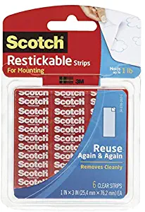 Scotch Restickable Strips, 1-inch X 3-inch, Clear, 6-Strips (R101)