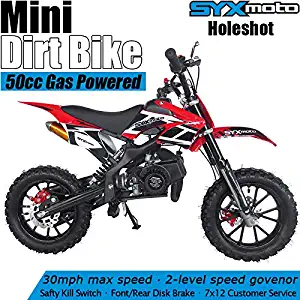 SYX MOTO Kids Mini Dirt Bike Gas Power 2-Stroke 50cc Motorcycle Holeshot Off Road Motorcycle Holeshot Pit Bike, Fully Automatic Transmission, Red