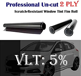 Mkbrother 2PLY 1.5mil Professional Uncut Roll Window Tint Film 5% VLT 36" in x 5' Ft Feet (36 X 60 Inch)