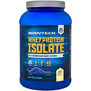 BodyTech Whey Protein Isolate Powder with 25 Grams of Protein per Serving BCAA's Ideal for PostWorkout Muscle Building Growth, Contains Milk Soy Vanilla (3 Pound)