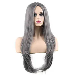Women's Wig Long Straight Centre Parting No Lace Front Synthetic Cosplay Costume Full Hair Wig for Women Grey wig