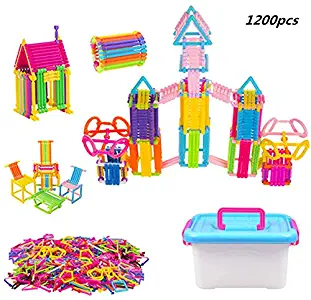 1200 pcs Building Sticks Connect Stick Blocks Creative Educational Toys with a Plastic Storage Box Make up Different Shapes by Children and Parents