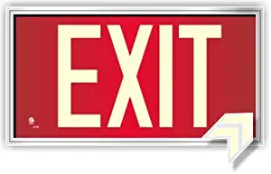 Photoluminescent Exit Sign Red - Framed Flat Wall Mount. Code Approved UL 924/IBC 2018/NFPA 101 2018