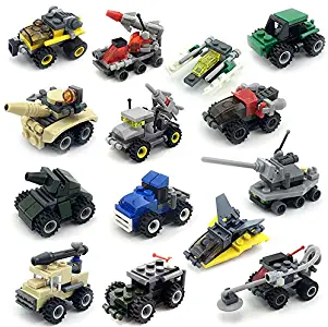 14 Pack Mini Building Bricks Military Vehicles,Compatible Bricks with All Major Brands,Building Blocks Sets for Party Favors, Kids Prizes, Goodie Bags