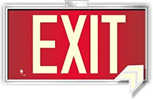 Photoluminescent Exit Sign Red - Framed Flag/Ceiling Mount (Removable Arrows) Code Approved UL 924 / IBC / NFPA
