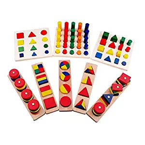 Montessori Knobless Cylinder Geoboard - Geometry Shape Educational Materials - Toy Block Wood Teaching Aids Baby Learning Portfolio Combination, Pack of 8pcs