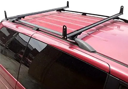 Vantech Factory Roof Rail Clamp-On Ladder Van Rack 50" bar with Side Supports Black