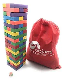 Oojami Wooden Toppling Tower Tumbling Stacking Board Games Building Blocks for Kids - 60 Pieces