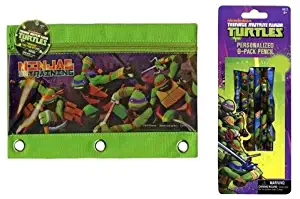 TMNT 3 Ring Pencil Pouch with zipper and 6pk Wood pencil set