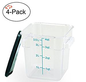 Tiger Chef Food Storage Square Polycarbonate Containers with Lids - Commercial Grade Clear Food Storage Containers - BPA FREE (4, 4 Quart)