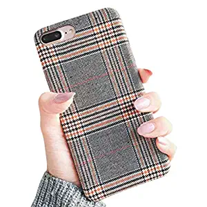 for iPhone 7 Plus 5.5" for iPhone 8 Plus 5.5" NAMA Soft Cloth Grid Fabric Pattern Stripes Vintage Plaid Retro Grey Gray Cover Case