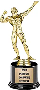 Crown Awards Bodybuilding Trophies with Custom Engraving, 7.25" Personalized Male Bodybuilder Trophy On Deluxe Round Base