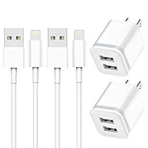Phone Charger 6ft Cable with Wall Plug (Pack of 4), DECIPA Dual USB Wall Charger Adapter Block Cube with Charging Cord Replacement for iPhone Xs/Xs Max/XR/X 8/7/6/6S Plus SE/5S/5C, Pad, Pod