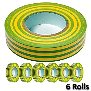 Electriduct Vinyl Electrical Tape - 0.6 in x 33 ft - General Purpose, PVC Insulation - Yellow/Green - 6 Pack