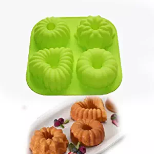 Allforhome(TM) 4 Cavity Mini Bundt Cake Pans Pudding Jello Molds Muffin Cups Cupcake Bakeware Silicone Cake Baking Molds