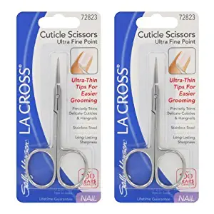 Sally Hansen La Cross Ultra Fine Point Stainless Steel Cuticle Scissors, 2/Pack