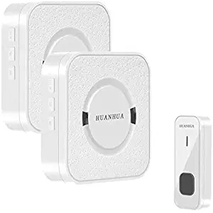 HUANHUA Wireless Doorbell, 1000Ft Operating Range, 1-PC IP55 Waterproof Push Buttons, 2-PCS Battery Operated Receivers with 55 Chimes,5 Volume Levels,LED Flash for Home Classroom Office