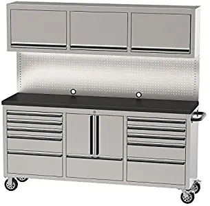 OEMTOOLS 24615 72" 11 Drawer Cabinet and Upper Cabinet | Organize Your Tools for Easy Access in 11 Drawers and 2 Cabinets | Work Surface | Pegboard | Mechanics’ Tool Chest With Wheels