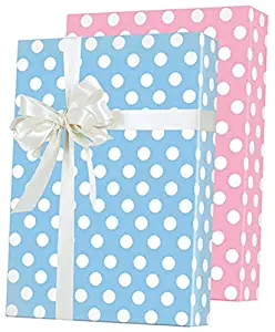 Reversible Double-Sided Pink Blue Polka Dot Baby Shower Gift Wrap Wrapping Paper -12ft Flat Sheet (Folded) w. Gift Tags