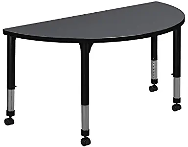 Regency Half Moon/Semi-Circle Height Adjustable Mobile Table, 48", Grey