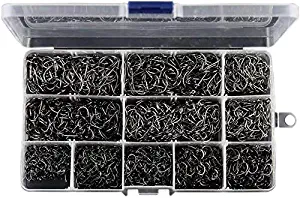 Anmuka 2000pcs Fishing Worm Hooks High Carbon Steel Wide Gap Offset Fishing Hook Set for Saltwater and Freshwater with 10 Sizes