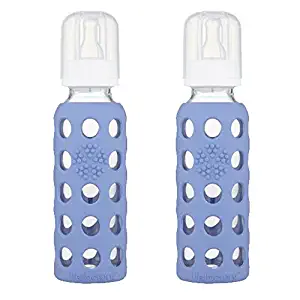 Lifefactory Glass Baby Bottle with Silicone Sleeve 9 Ounce, 2 Pack - Blueberry