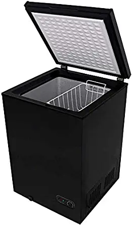 Chest Freezer 3.5 Cubic Feet with Removable Basket, Free Standing Top Door Freezers 6.8℉ to -4℉ with Adjustable Temperature Control/Defrost Water Drain/Energy-saving (Black)