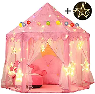 Senodeer Princess Castle Play Tent for Girls with Large Star Lights, Kids Toys Playhouse Gift Idea for Little Girls Indoor and Outdoor Games, Pink