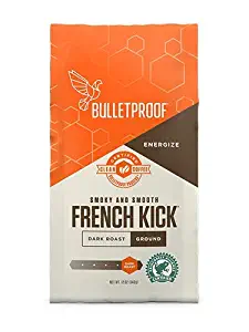 Bulletproof French Kick Ground Coffee, Premium Dark Roast Gourmet Organic Beans, Rainforest Alliance Certified, Perfect for Keto Diet, Upgraded Clean Coffee (12 Ounces)