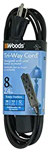 Woods 2611 8-Foot 3-Prong Indoor Extension Cord With 3 Outlets, Black