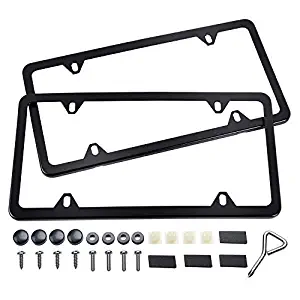 Ohuhu Black License Plate Frames, 4 Hole Matte Aluminum 2 PCS Slim License Plate Frame with Screws Caps