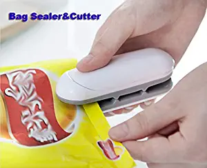 Amouy Bag Sealer 2 in 1 Heat Sealer and Cutter Use New Alkaline batteries Mini Handheld Sealer Heat Bag Sealer Mini Hand Pressure Heat Sealing Machine Mini Food Sealer Easy Use Bag Sealer With Hook