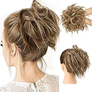 HMD Tousled Updo Messy Bun Hair Piece Hair Extension Ponytail With Elastic Rubber Band Updo Extensions Hairpiece Synthetic Hair Extensions Scrunchies Ponytail Hairpiece for Women