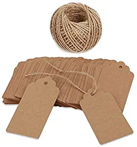 100 PCS Kraft Paper Christmas Gift Tags with String Blank Gift Tag Vintage Wedding Favor Hang Tags with 100 Feet Natural Jute Twine Retangle Tags for Crafts & Price Tags Labels