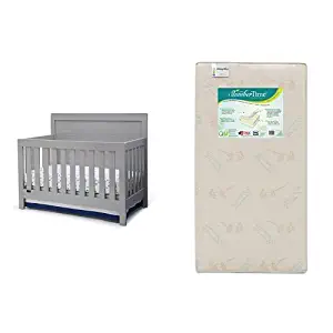 Simmons Kids SlumberTime Rowen 4-in-1 Convertible Crib, Grey with Slumber Time Naturally Crib and Toddler Mattress