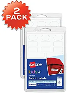 Avery No-Iron Kids Clothing Labels, Washer & Dryer Safe, Assorted Shapes & Sizes, (2-Pack) 90 Labels (40700)