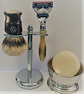 5 Piece Mens Shaving Gift Set - Fusion Razor + Silvertip Badger Brush + Bowl + Soap