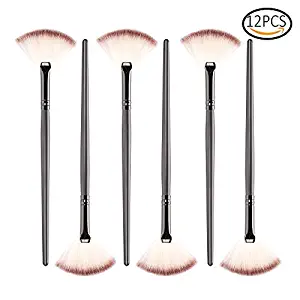 Rocutus 12pcs Professional Fan Makeup Brush,Slim Fan Brush Face Powder Foundation Highlighter Powder Contour Blending Brush for Women