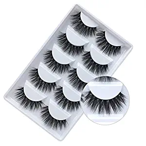 False Eyelashes, 3D Faux Mink Fake Eyelashes Handmade Dramatic Thick Crossed Cluster False Eyelashes Black Nature Fluffy Long Soft Reusable(5 Pairs)