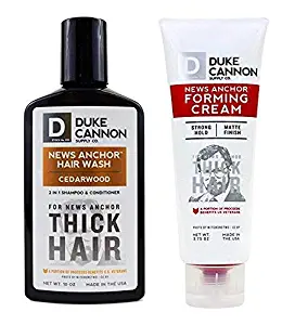 Duke Cannon News Anchor Thick Hair Combo Set: Forming Cream + Cedarwood Hair Wash, 2 in 1 Shampoo & Conditioner