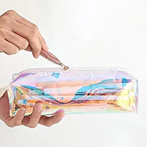 Transparent Pencil/Pen Case, Chris.W Cosmetic Pouch w/Tassels Zipper, Pack of 2(Multi-Color)