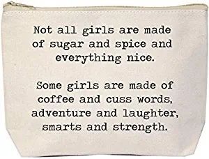 Jules Natural Canvas Extra Large Makeup Zipper Bag Not All Girls Are Sugar And Spice